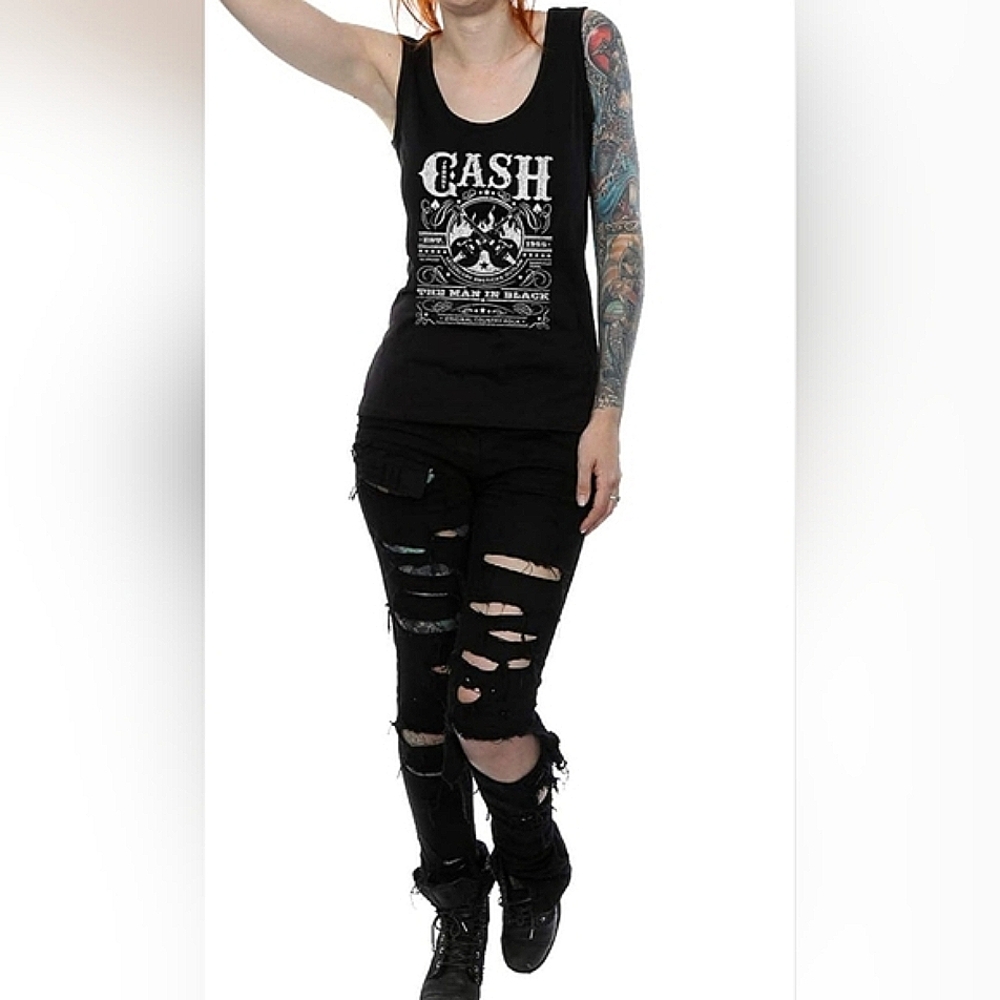 Johnny Cash Black Whiskey Label Tank Fall Gift Party Rock Spring Retro Summer